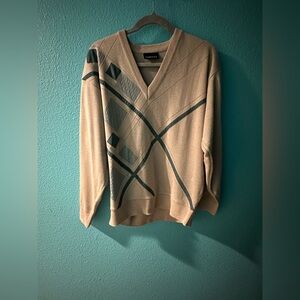 V-Neck Sweater in Beige and Green